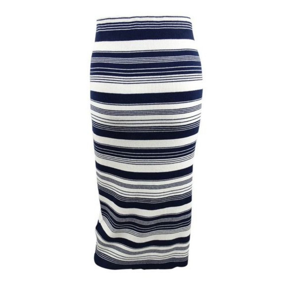 NWT Lauren Ralph Lauren Women's Striped Midi Skirt Navy and Cream - Picture 4 of 4